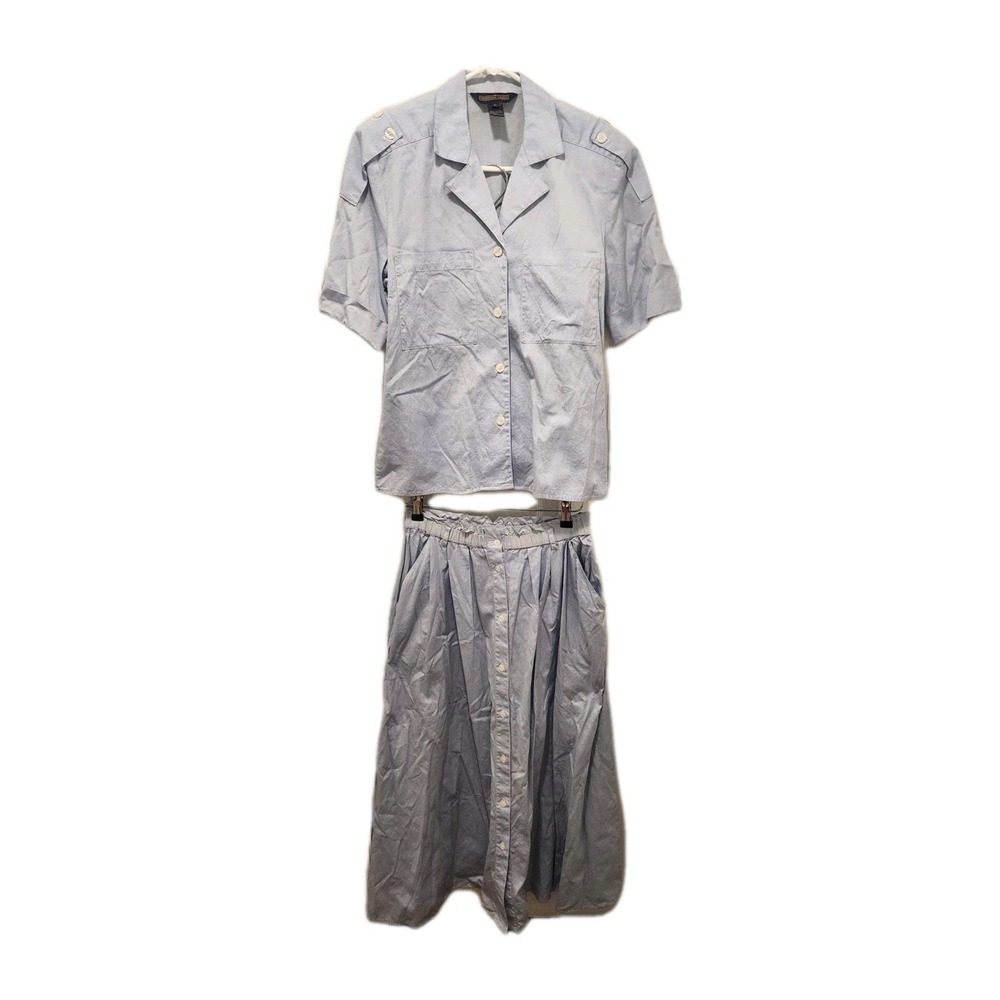 Herman Geist Shirt Skirt Set Light Blue Button Front Sz 6 Skirt Sz 4 100% Cotton